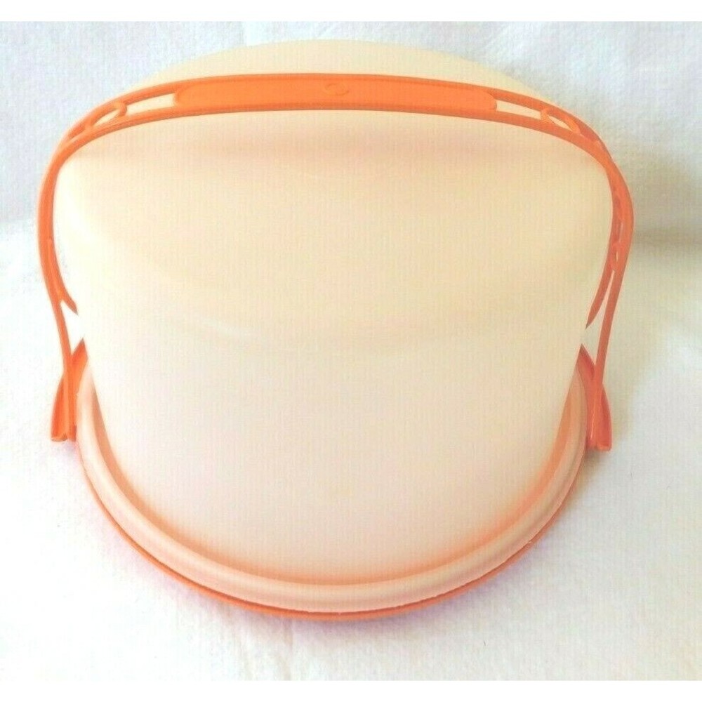 Vintage Tupperware Cake Taker With Handle 684-7 Orange 10” Round